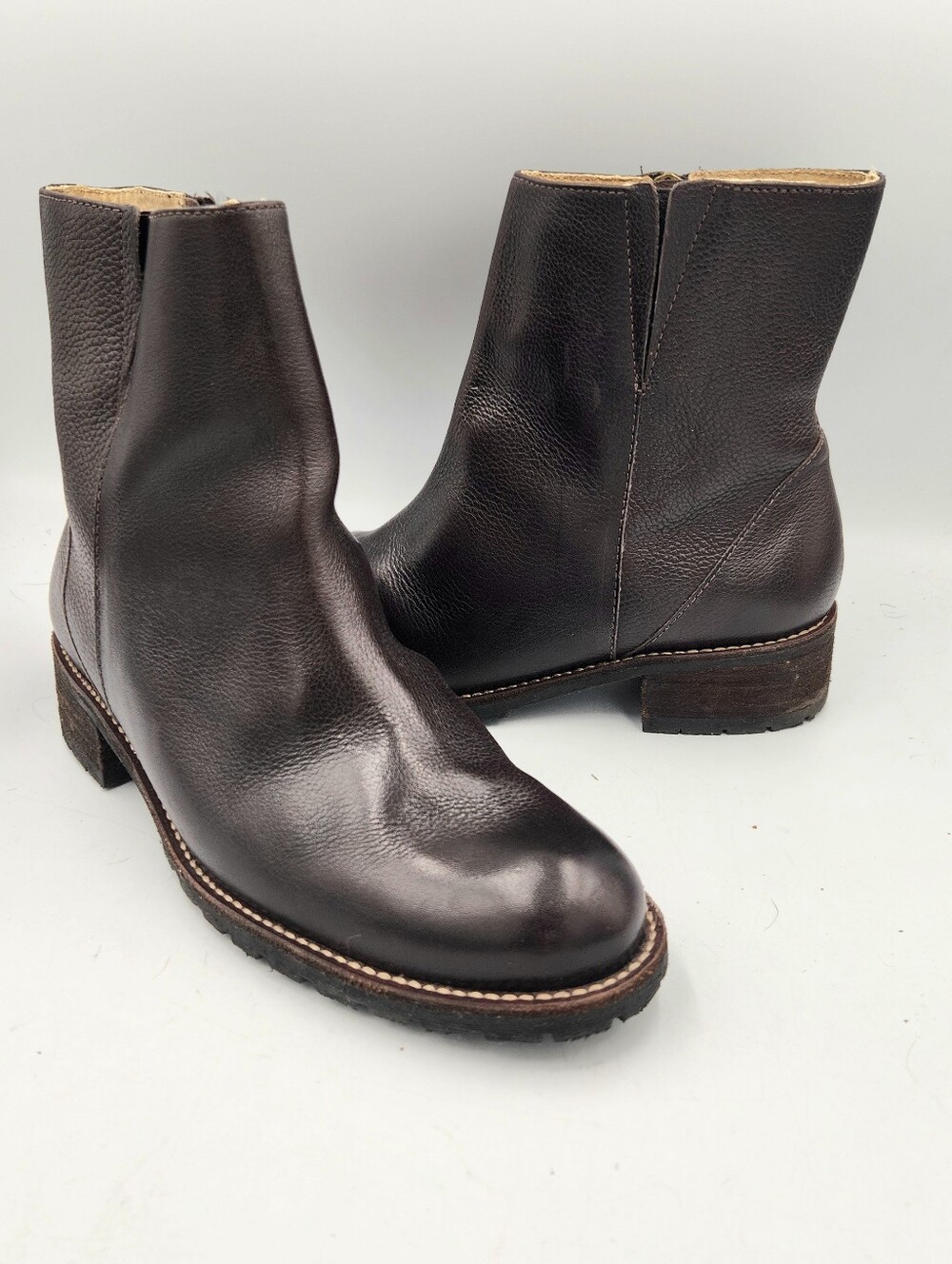 L.L. Bean Leather Heeled Chelsea Boot Brown Womens 8.5 Wide 6 Inch Zip Lug Sole